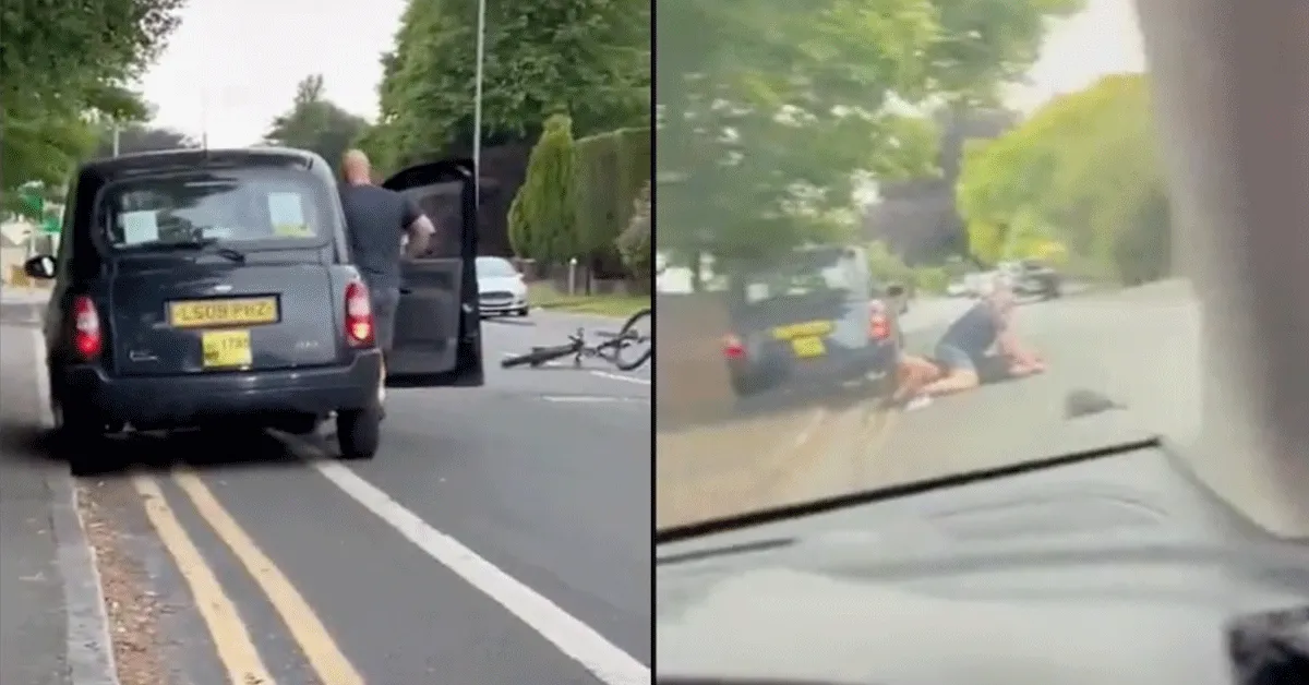 Frusto taxichauffeur straft lastige fietser af! 'Hup in de achtervolging' (video)