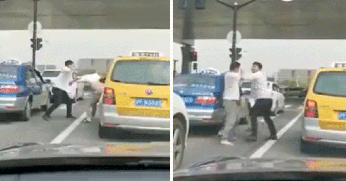 Taxichauffeur en klant slaan erop los! 'Kickboksen in de file'