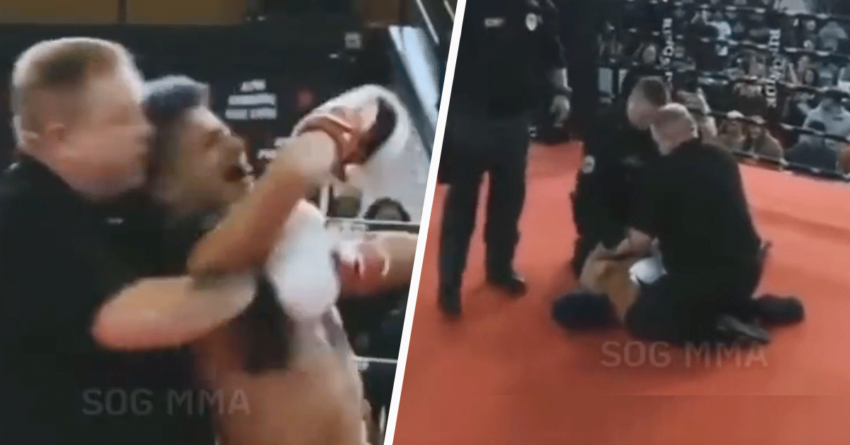 Politie arresteert kickbokser in de ring! 'Stop stop' (video)