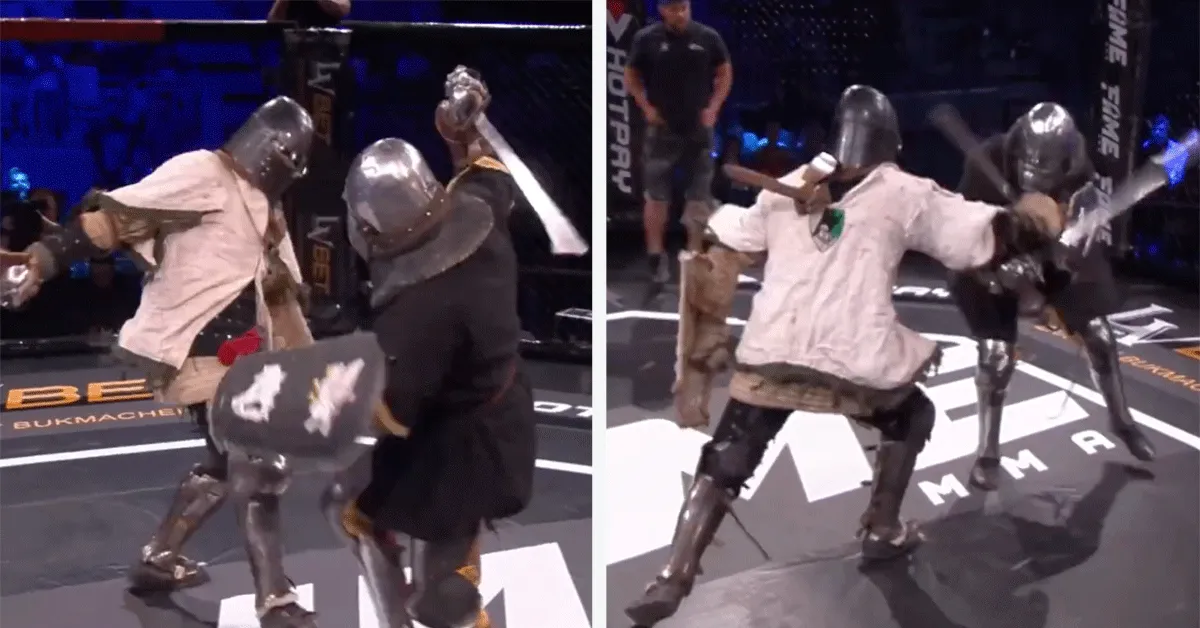 Vol harnas! MMA gevecht met getrokken zwaarden (video)