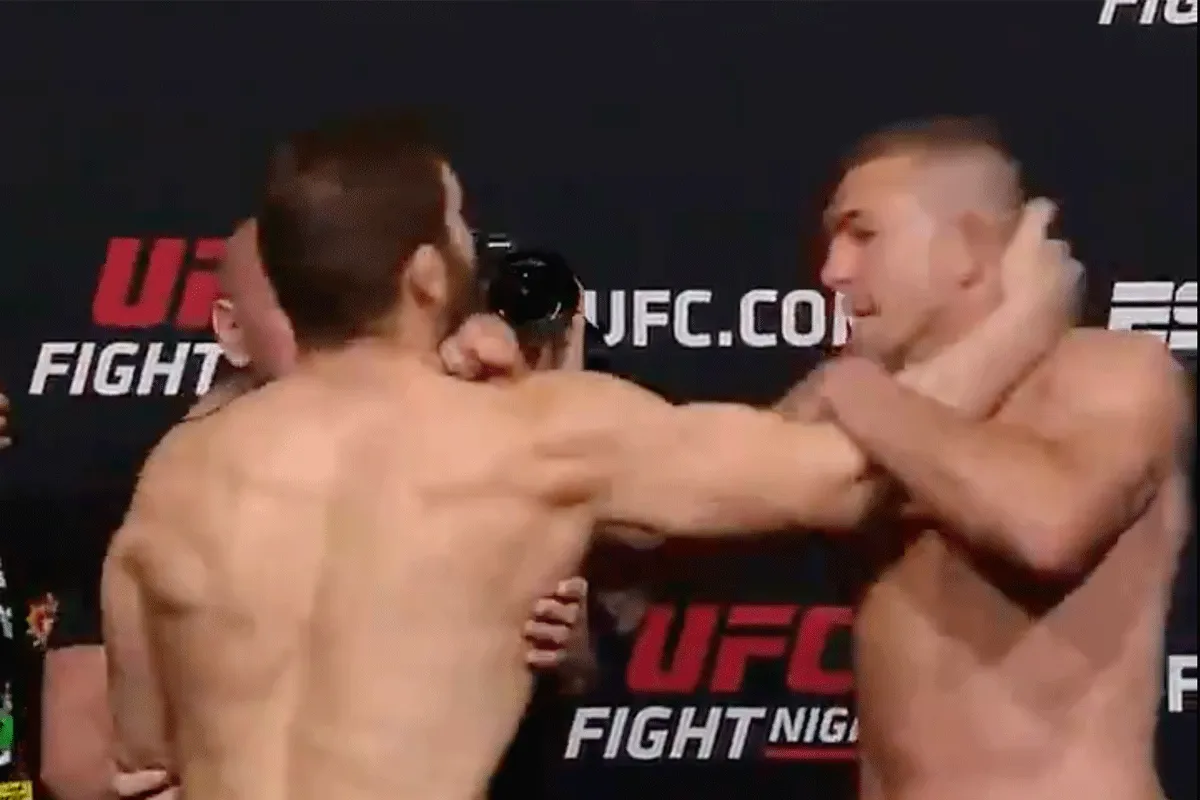 Klootzak: Cutelaba en Jacoby gaan los op UFC-staredown