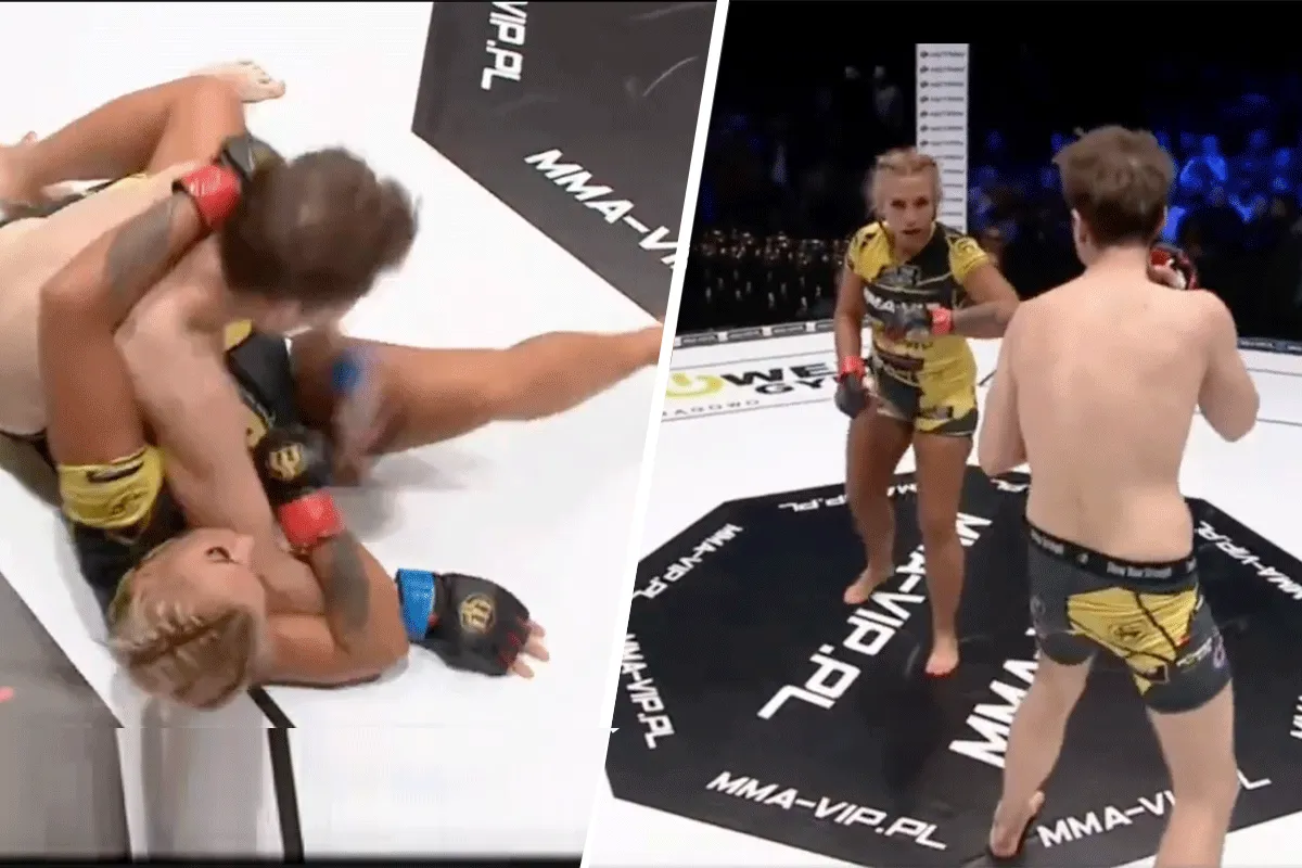 Man slaat vrouw 'KO' in bizar MMA-gevecht (video)