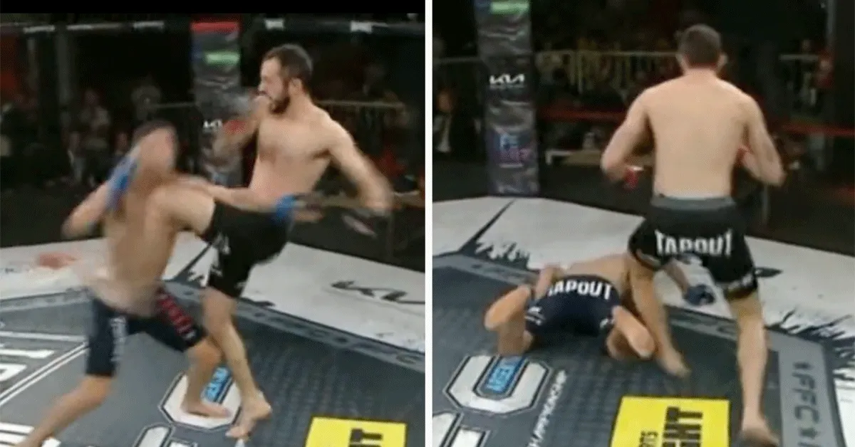 Vechter kopt keihard knietje terug en gaat knock-out | video