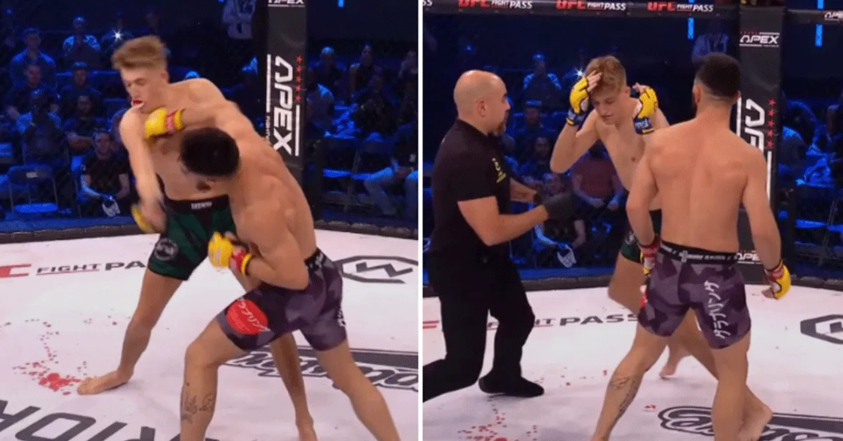 Vechter staande KO in 15 seconden! Scheids voorkomt erger