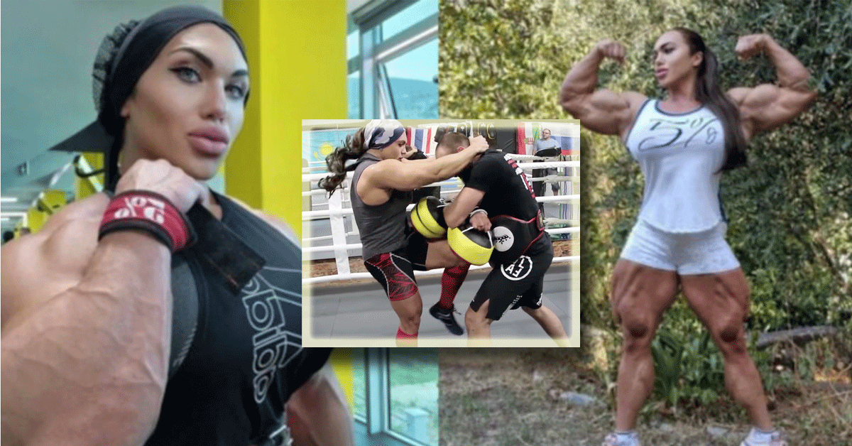 Monsterknokker! Bodybuildster de ring in, wie durft? (video)