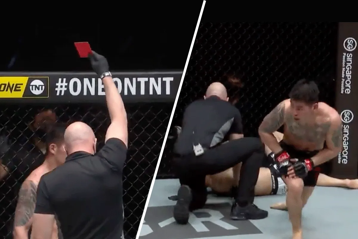 Mongool Zoltsetseg krijgt rode kaart en diskwalificatie na illegale kick