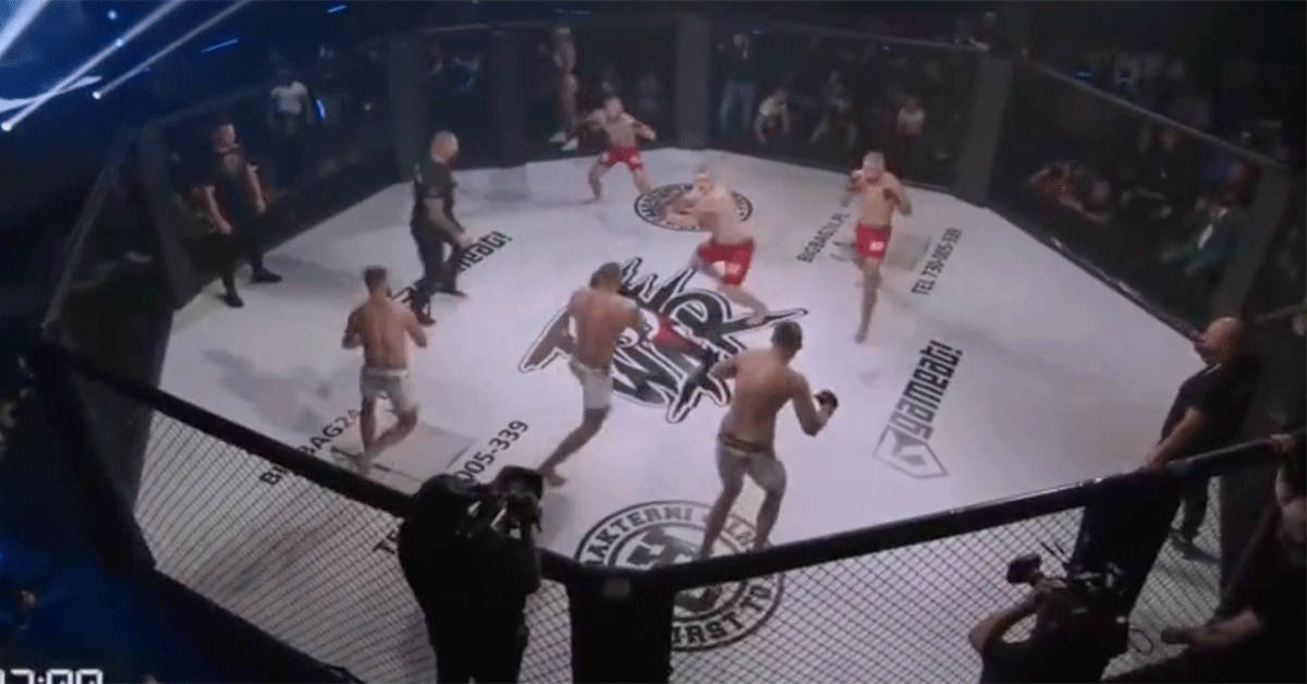 Waanzin! 3 tegen 3 MMA-gevecht in Polen: 'WTF?' (video)