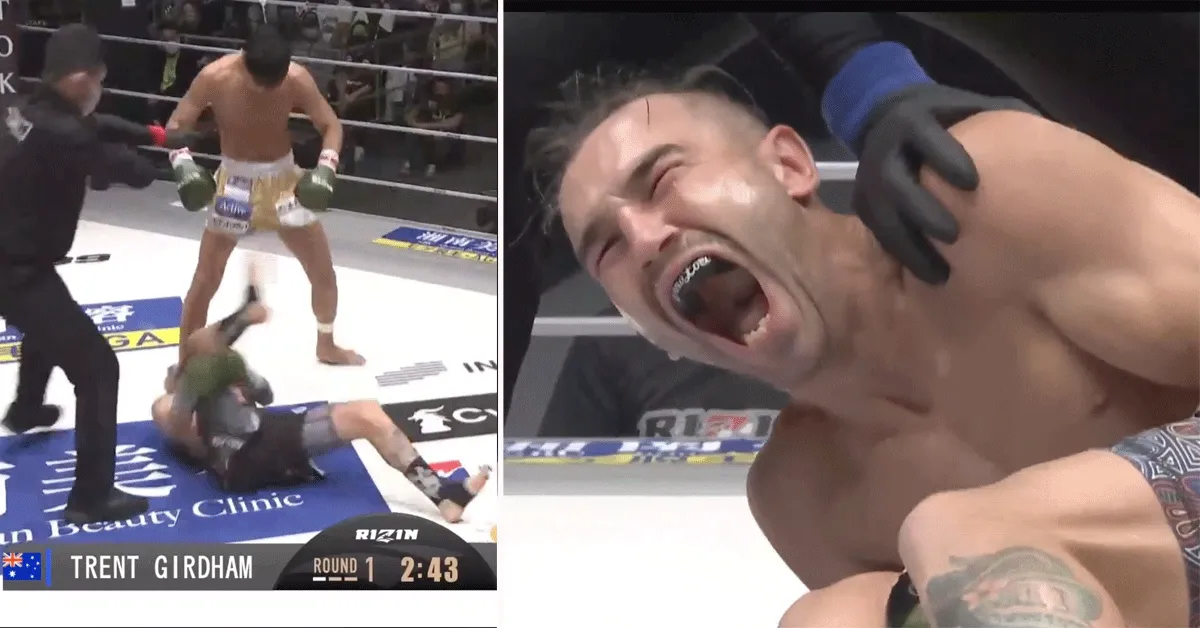 Vuil! Knie kickbokser breekt door helse lowkick (video)