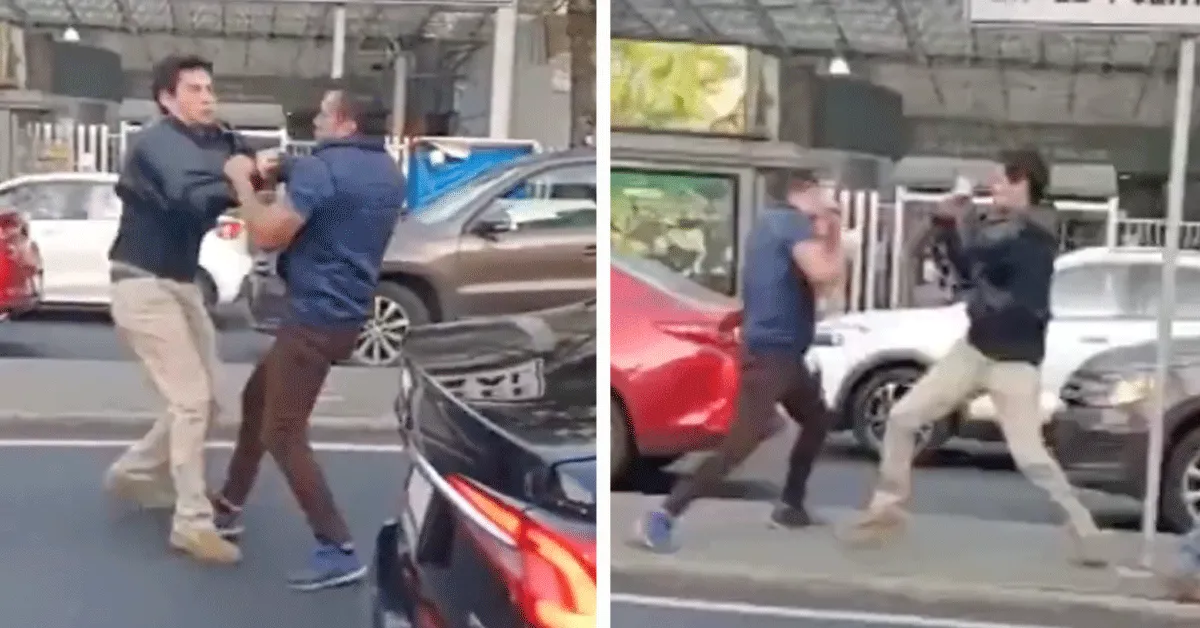 Rake klappen bij verkeersruzie! Stoten en knietjes (video)