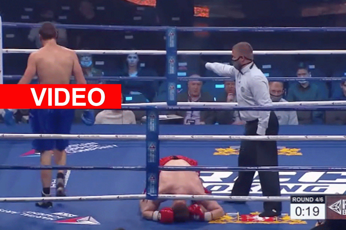 Kruipend door de ring: Leverstoot 'KO' vloert bokser