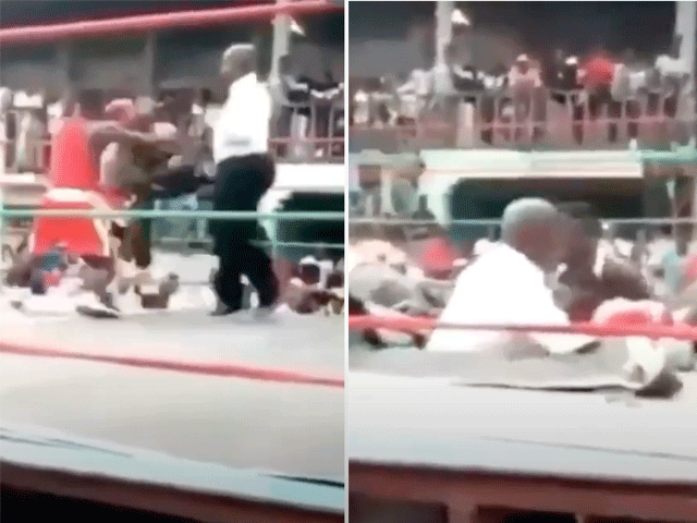 VIDEO: Boksers slopen boksring tijdens wedstrijd