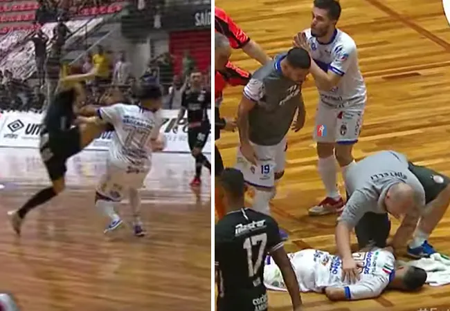 KNOCK-OUT VIDEO: Licht uit bij Futsal speler door 'karate trap'