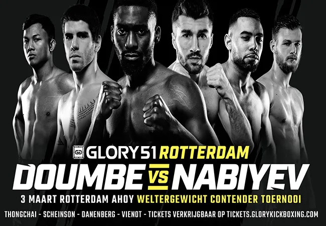 Cédric Doumbé en Alim Nabiyev strijden tegen elkaar tijdens GLORY 51