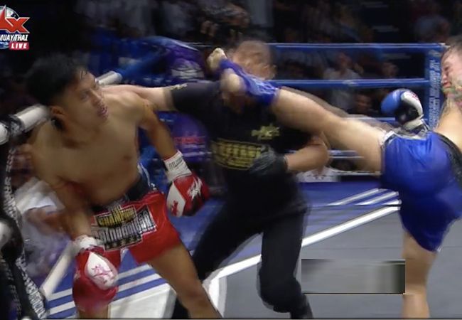 Video | Bizar: Muay Thai bokser krijgt 'tegenstander en scheidsrechter' knock-out