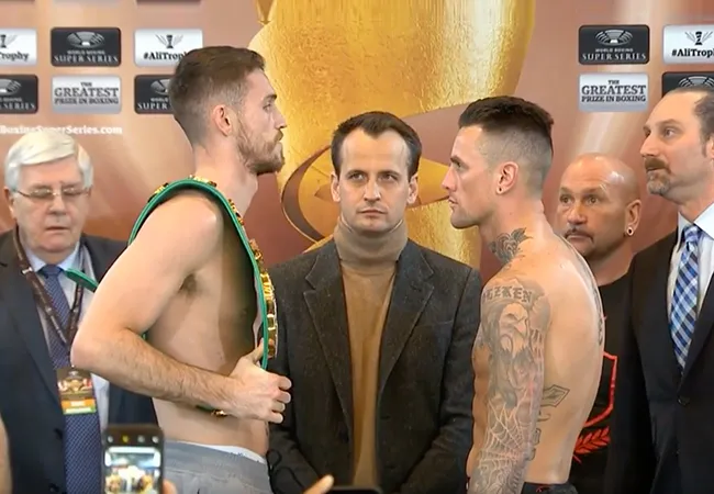 VIDEO: Staredown en weging Callum Smith en Nieky Holzken