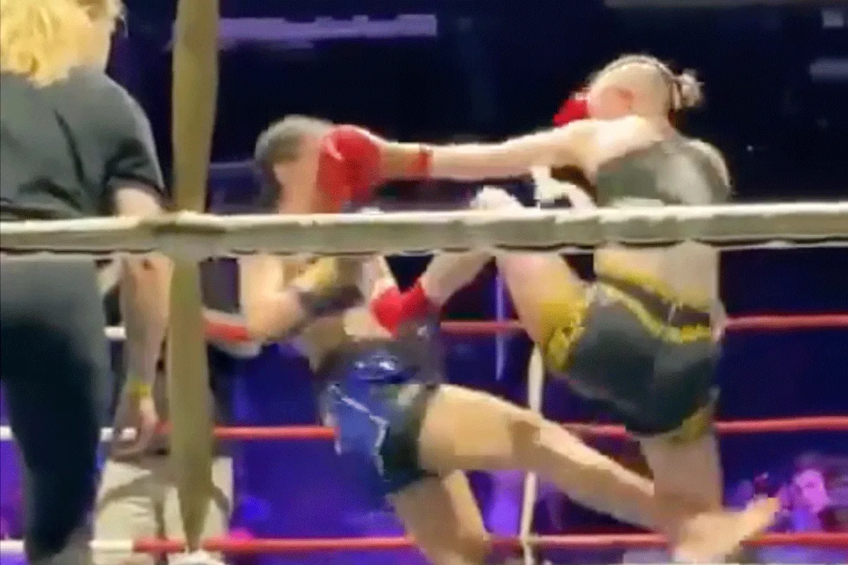 Dochter topkickbokser luistert niet, wint gevecht!