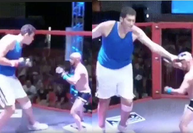VIDEO: MMA vechter maakt geen kans tegen reus in de kooi