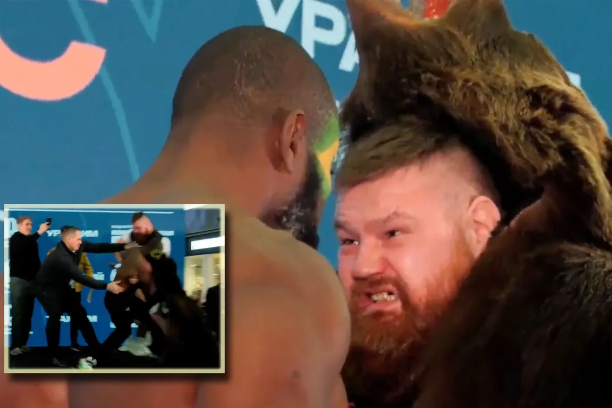 🎥 Staredown complete chaos! Russische beer en Braziliaan gaan los