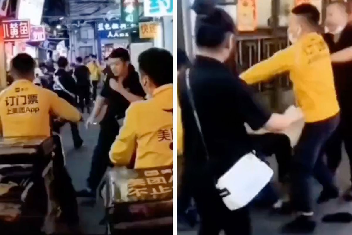 🎥 Kung Fu straatgevecht tussen maaltijdbezorgers en klanten! 'Eten koud'