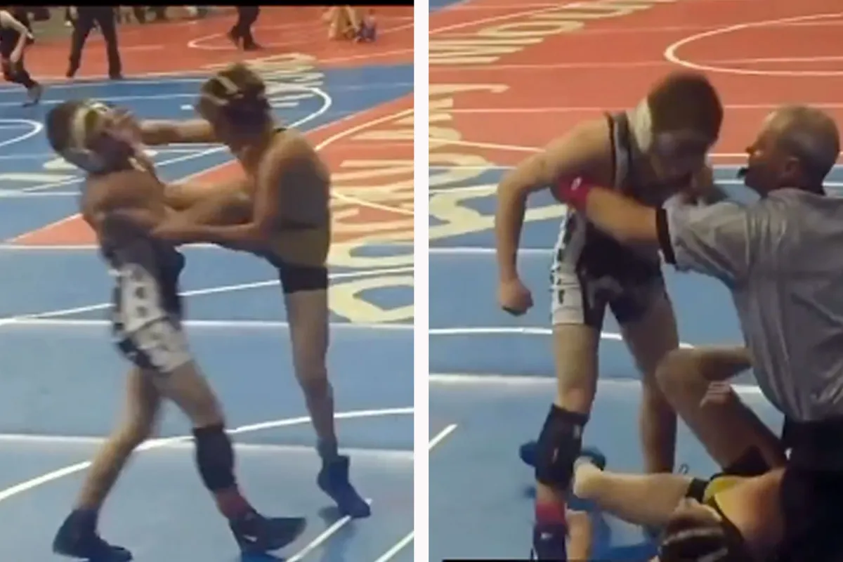 🎥 Jonge worstelaar flipt uit en verkoopt tegenstander een paar klappen! 'Onsportief joch'