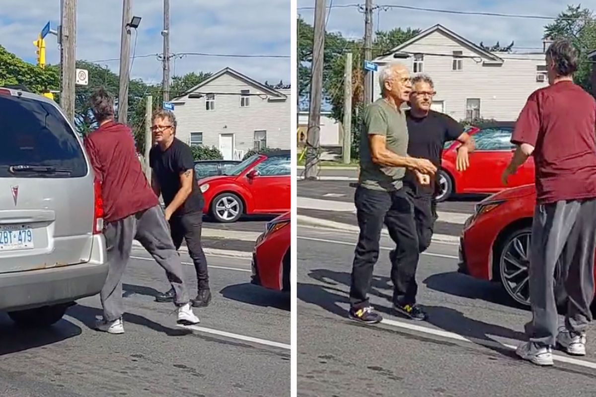 🎥 Zwaar opgefokte vader en zoon klappen irritant mannetje bij straatruzie | video