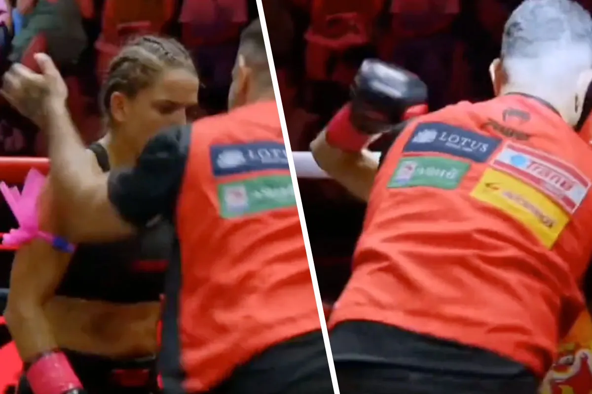 🎥 Doorgedraaide Kickbokscoach slaat vechtster onderuit en grijpt deze bij de keel