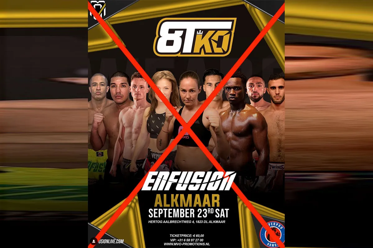 Vechtsport event Enfusion & 8TKO van 23 september 2023 uitgesteld