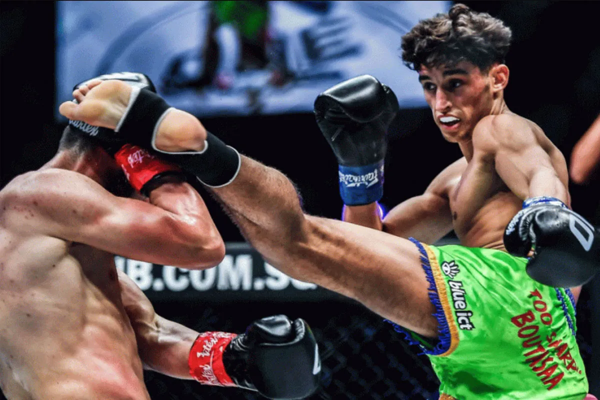 Mohammed Boutasaa in actie tijdens ONE Friday Fights 35 op 29 september 2023