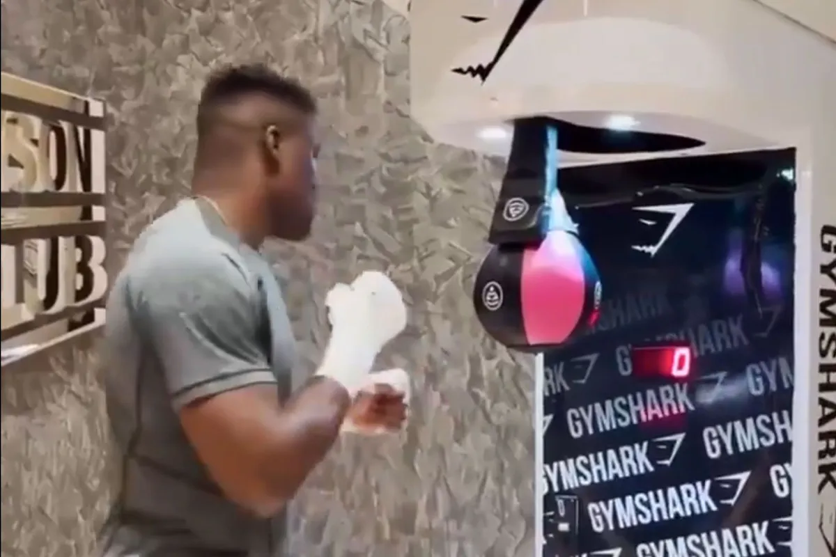 🎥 Francis Ngannou slaat boksmachine knock-out: 'Anthony Joshua moet bukken'