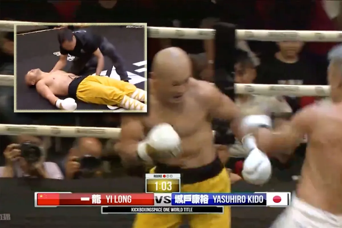 🎥 K-1 kickbokser Kido trapt stalen monnik Yi Long onderuit: 'Breekt legende'