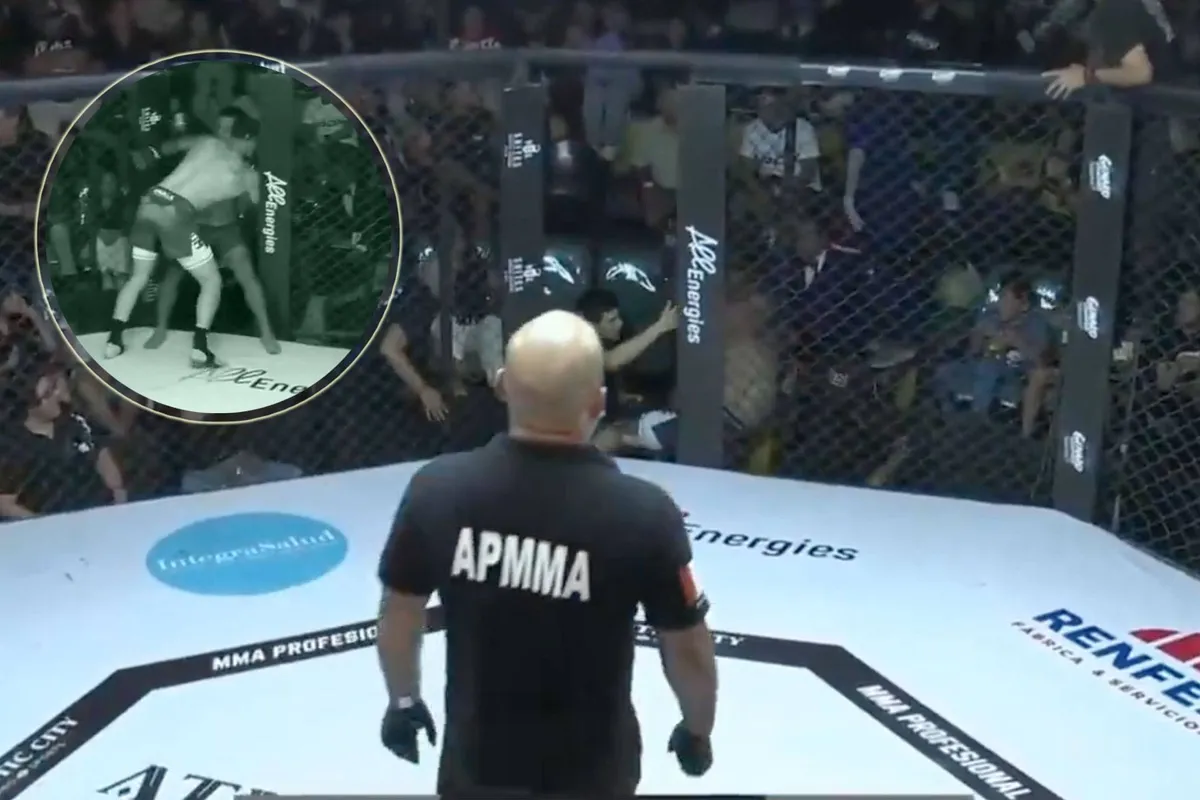 Slechtste dag ooit? MMA-gevecht eindigt op de tribune!