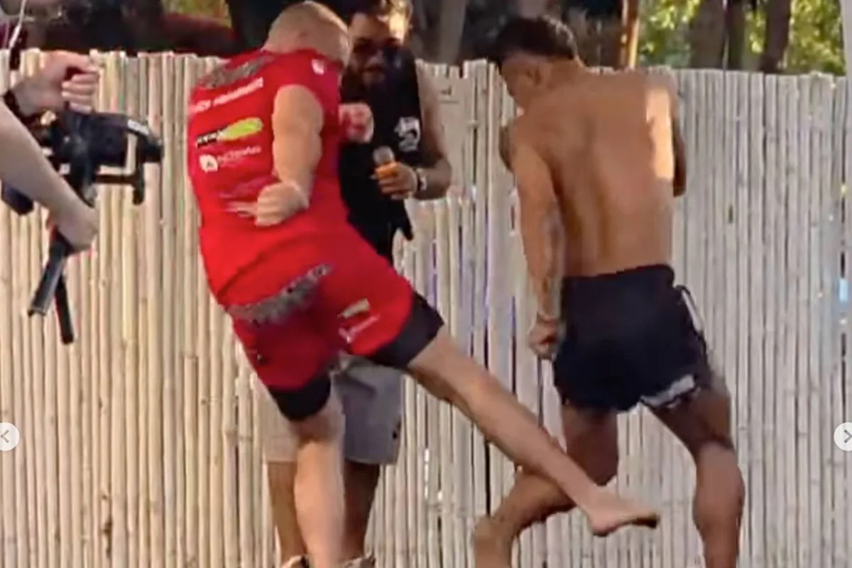 Kickbokscoach Nick Hemmers trapt been rivaal tot pulp - Ramon Dekkers stijl