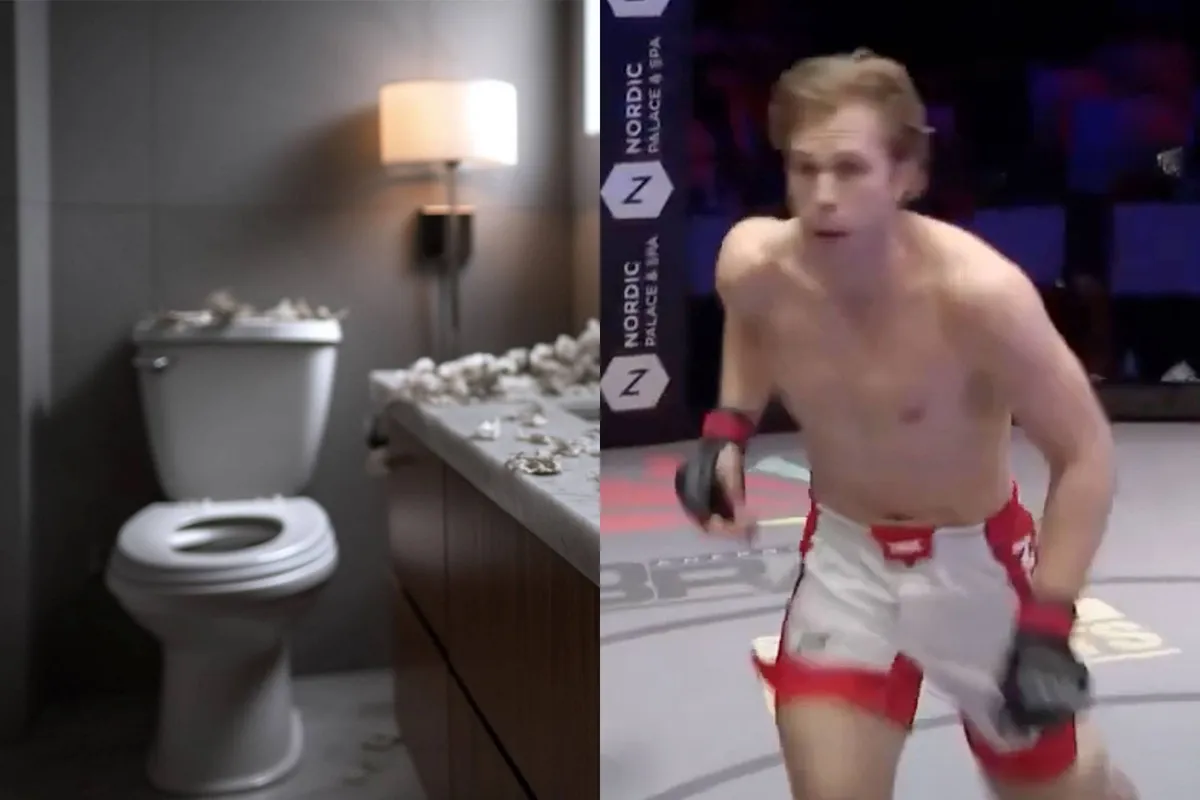 Schijt aan alles! Vechter sprint kooi uit voor wc bezoek - net op tijd ook!