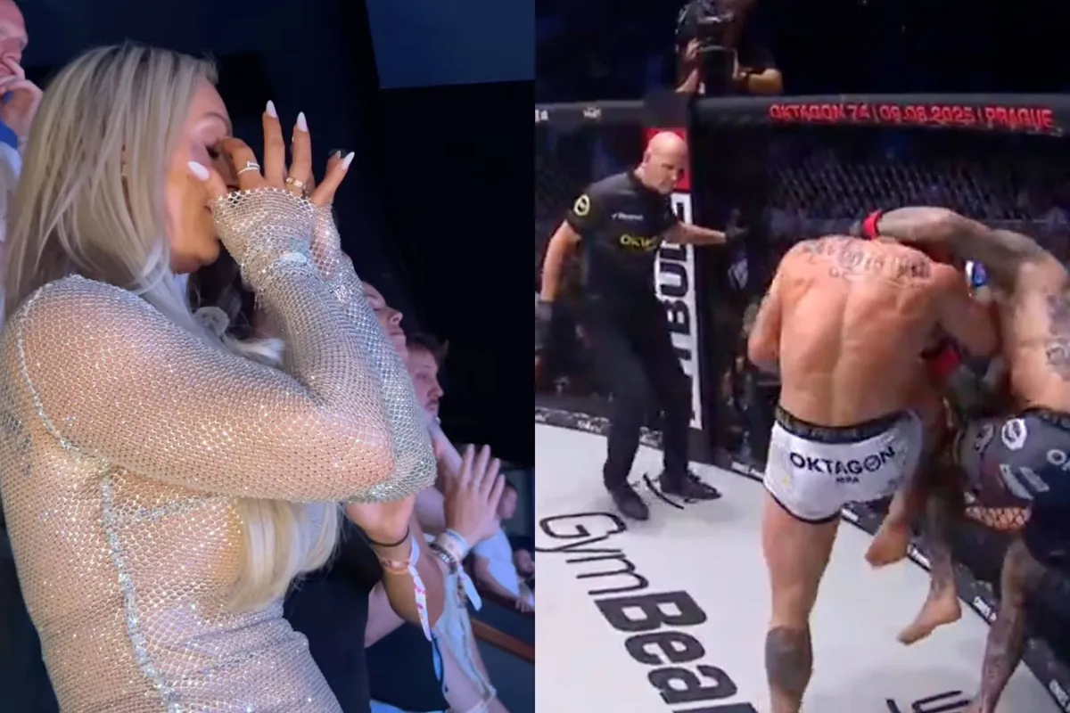 ‘Stop alsjeblieft!’ – vrouw MMA-vechter smeekt terwijl man rake klappen incasseert