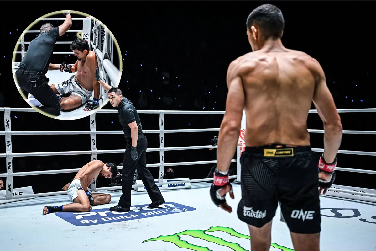 VIDEO! Kickbokspartij ONE FC eindigt in horrormoment - Calfkick mislukt compleet