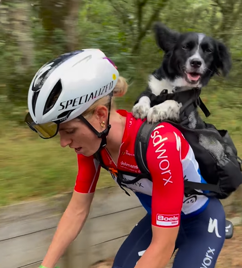 🎥 Fijne dierendag! Demi Vollering kan niet wachten om weer met hond Flo op fiets te kruipen