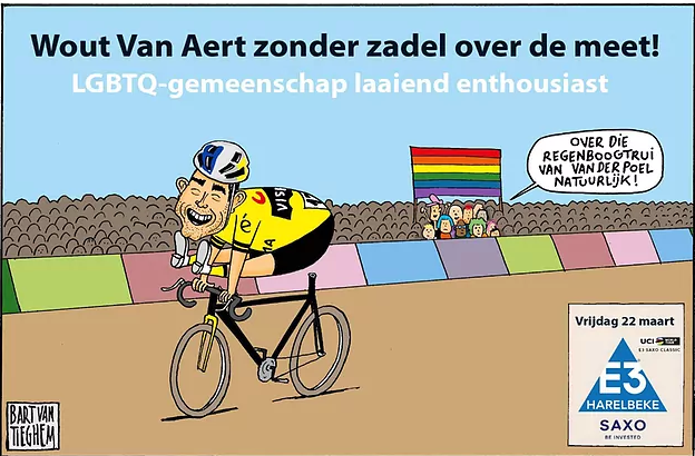 Organisatie E3 Saxo Classic lokt commotie uit met controversiële cartoon over Van Aert en Van der Poel
