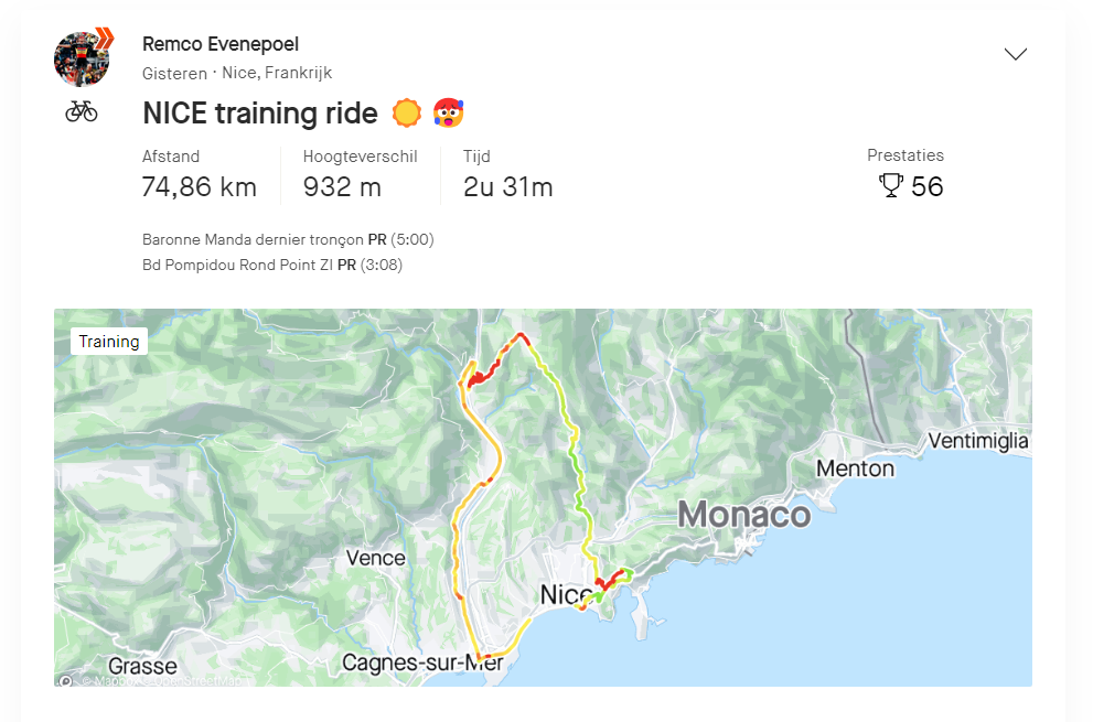 Tussen twee ultieme doelen in: Evenepoel en Van Aert aan de bak met trainingsritten in Nice