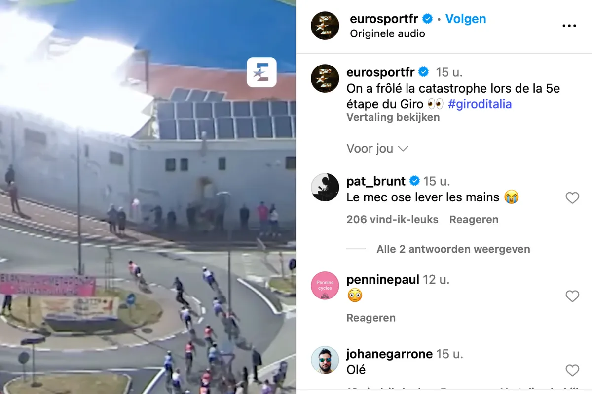 🎥 Hoe is dit goed gegaan? Man twijfelt op rotonde en ziet links en rechts renners voorbij razen