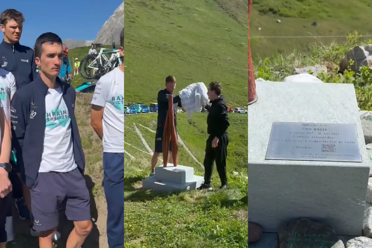 Ondertussen in het peloton | Ronde van Zwitserland-peloton bij onthulling Gino Mäder-monument