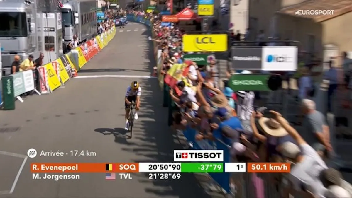 Evenepoel dominates in important Dauphiné time trial, crushing Vingegaard and Pogacar, and taking GC lead