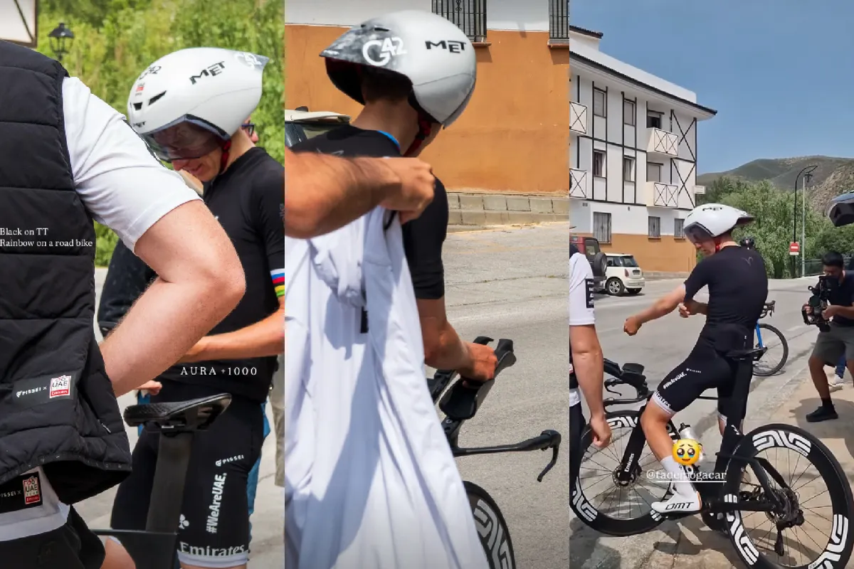 🎥 Caught on camera: Tadej Pogacar interrupts training and hides rainbow jersey under black kit