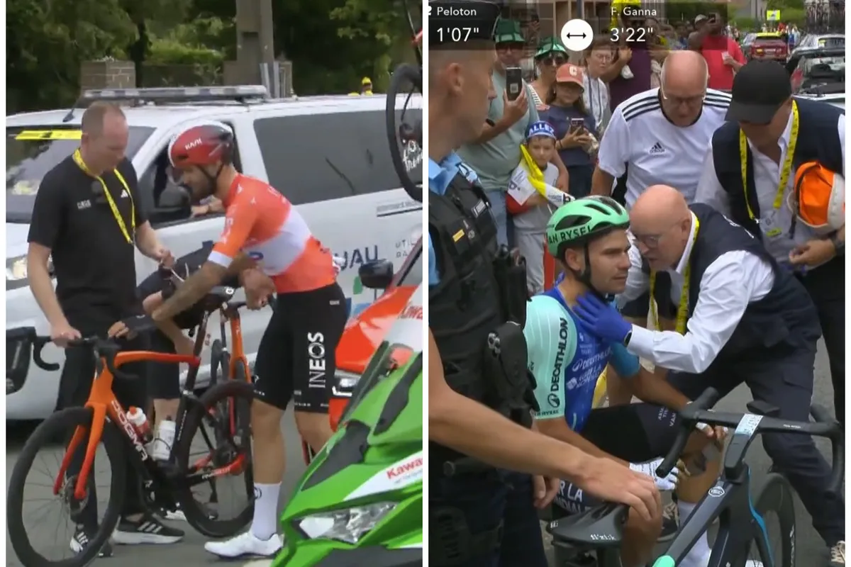 🎥 Nare val Ganna eerste crash in Tour de France, ook Bissegger en Nys op de grond in nerveuze eerste rit