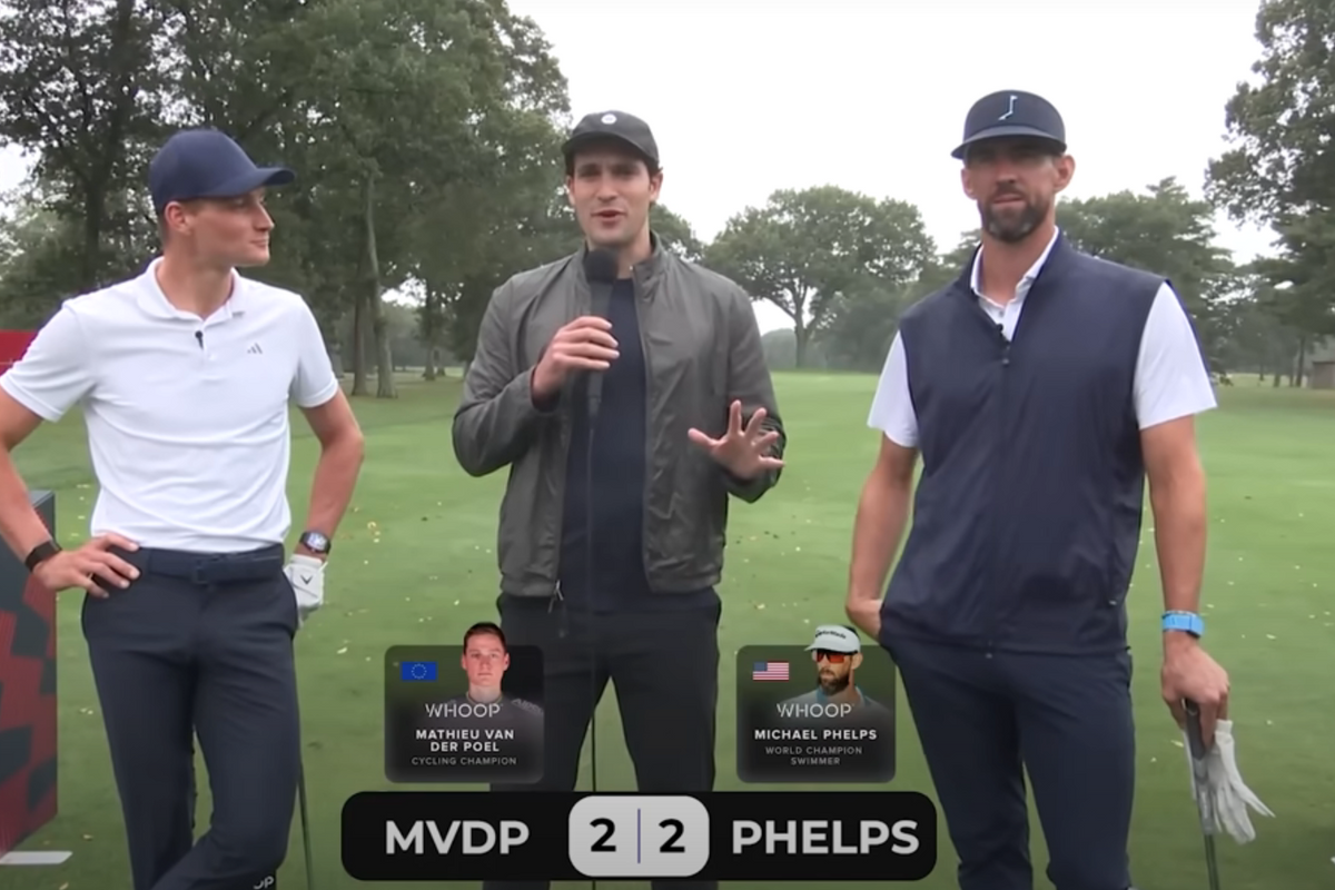 🎥 Mét beeld: hoe brengt Mathieu van der Poel het er vanaf in golfwedstrijd tegen olympische legende Michael Phelps?