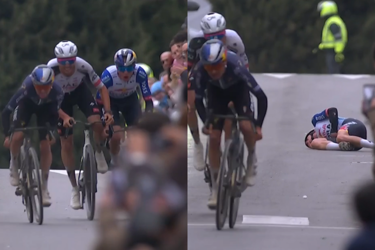 Maxim Van Gils crashes heavily after clash with Jan Christen in sprint for second at Clásica Jaén