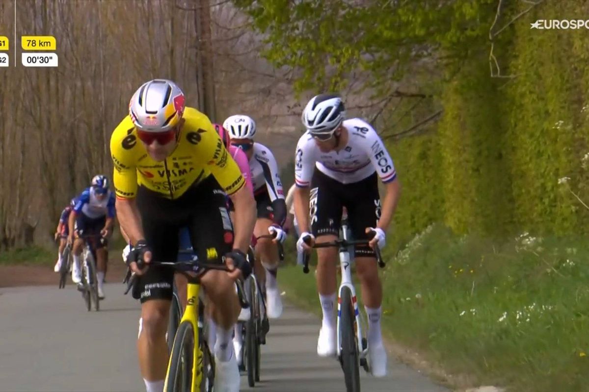 Wout van Aert’s smile and dark humour say everything after near-perfect effort falls short