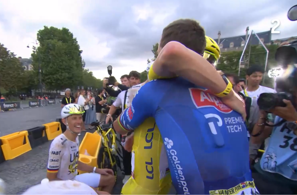 Legend Pogačar hugs Van der Poel and Urska after 'amazing day': 'Too bad Vingegaard dropped out'