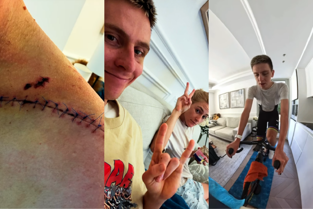 Tadej Pogačar is back on the bike in injury progress update video: 'At least we have good company'