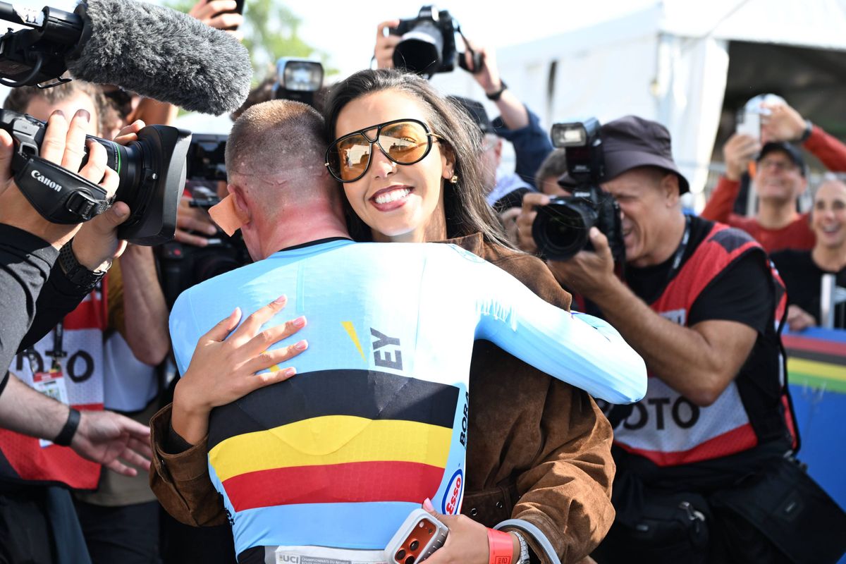 Evenepoel’s wife Oumi addressed Belgian fans and media after Remco won the European Championships title