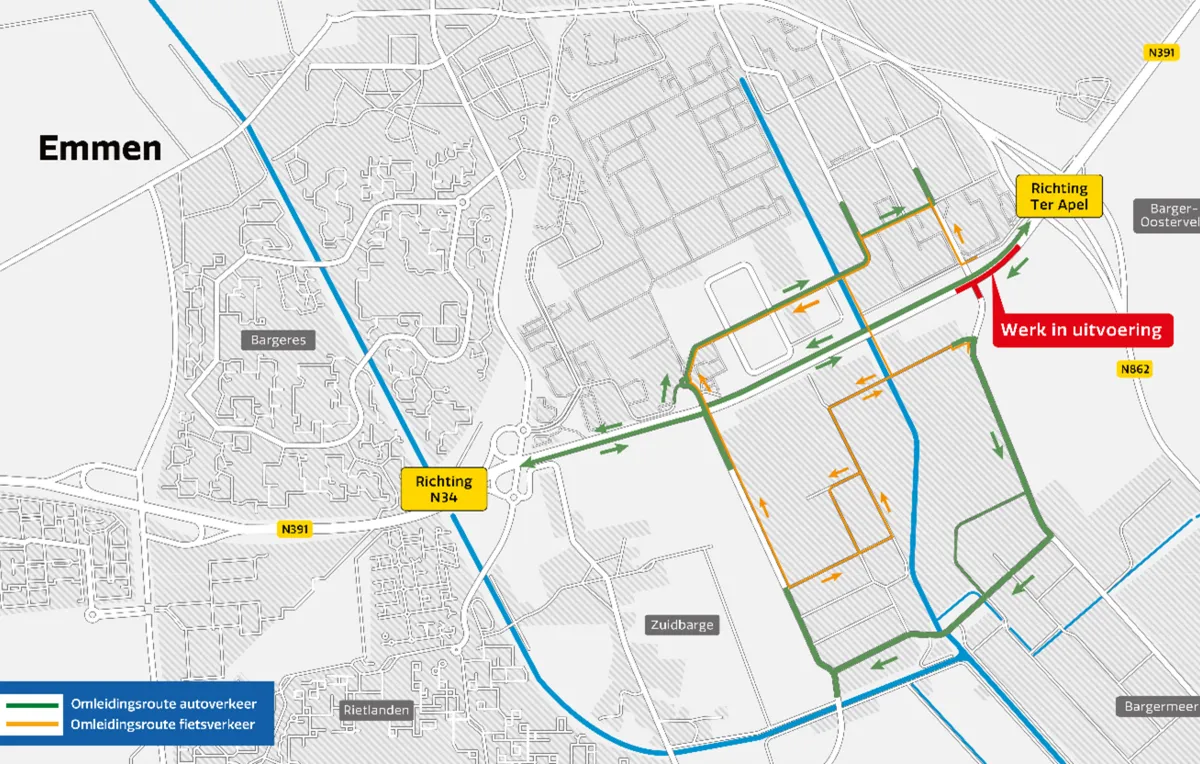 Weekendafsluiting Rondweg ter hoogte van Bargermeer